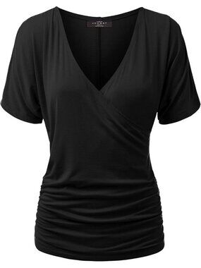 Women's T Shirt Black Floral V Neck Short Sleeve Dressy Summer Comfort Drape